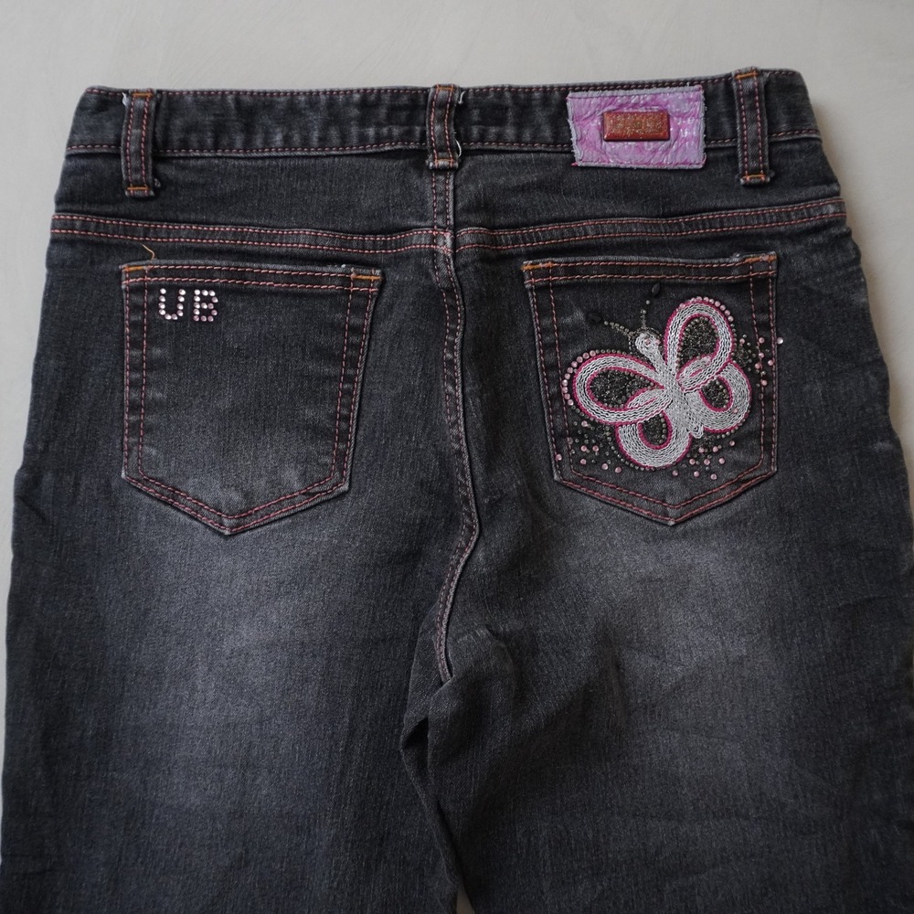 Vintage U-BIT Butterfly Jeans 29 Womens Black Denim Rhinestone Y2K Pink Stitch
